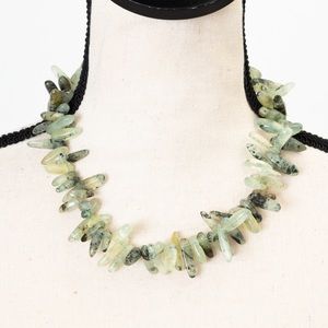 Long shape chip beads look shades of green necklace earth tones boho chic style